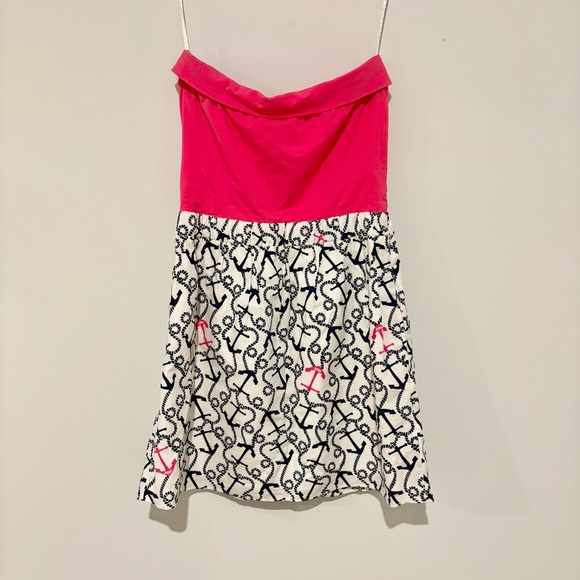 Lilly Pulitzer Esmeralda Dress strapless‎ anchor dress in Ahoy There pink small - Picture 2 of 7